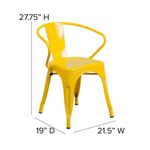 Luna Commercial Grade Yellow Metal Indoor-Outdoor Chair with Arms