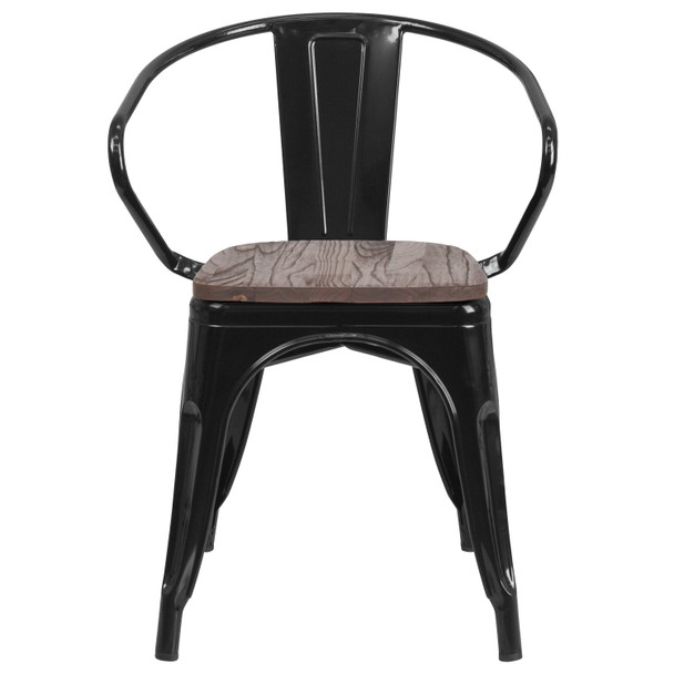 Luna Black Metal Chair with Wood Seat and Arms