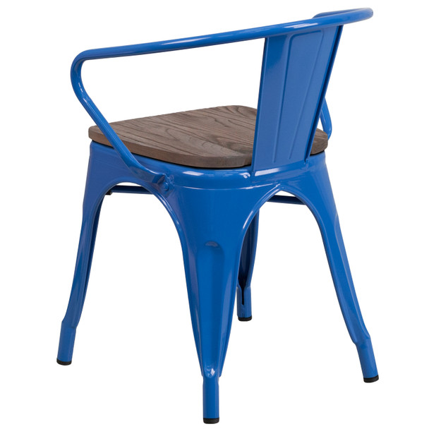 Luna Blue Metal Chair with Wood Seat and Arms