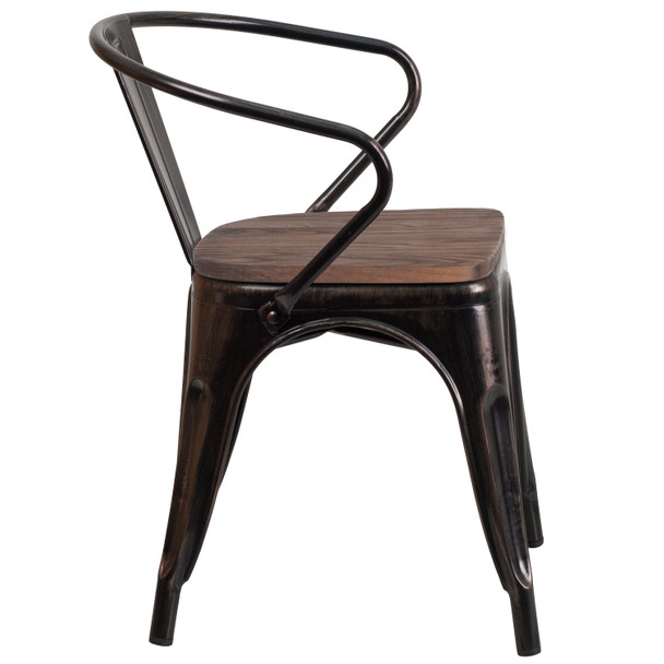 Luna Black-Antique Gold Metal Chair with Wood Seat and Arms