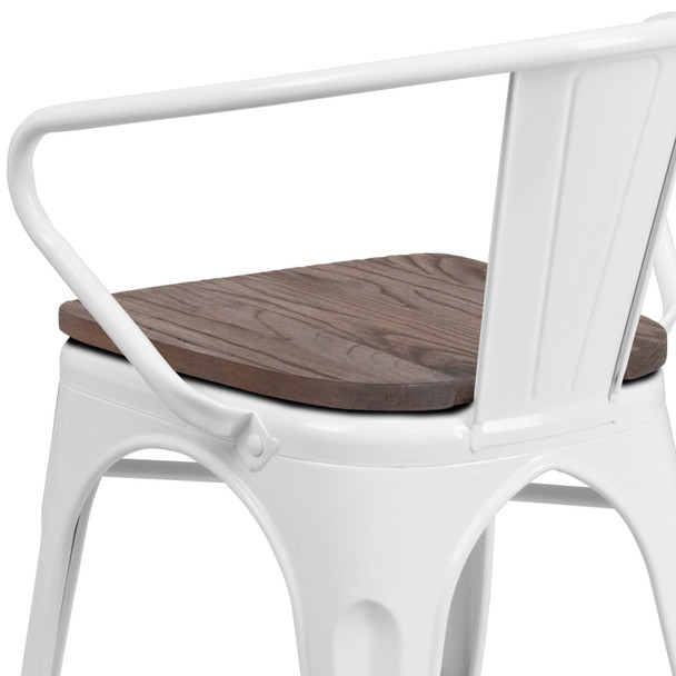 Luna White Metal Chair with Wood Seat and Arms