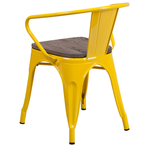 Luna Yellow Metal Chair with Wood Seat and Arms