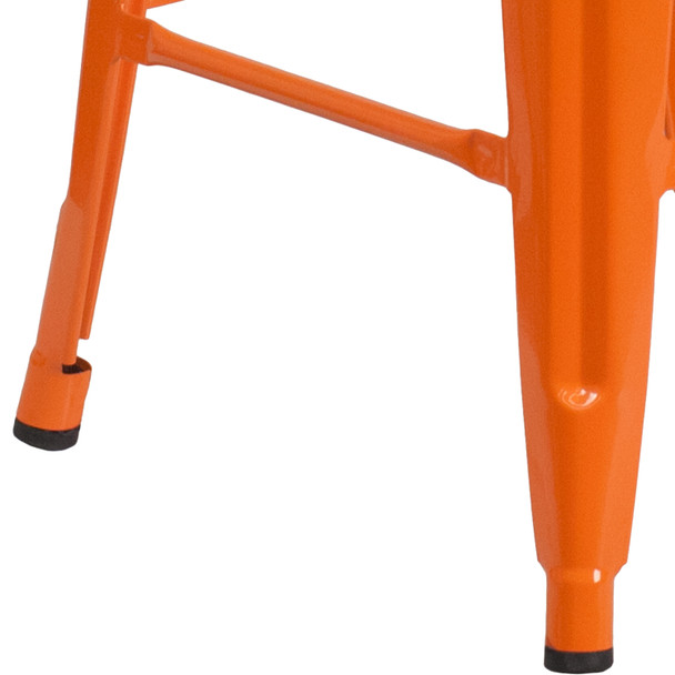 Kai Commercial Grade 24" High Backless Orange Metal Indoor-Outdoor Counter Height Stool with Square Seat