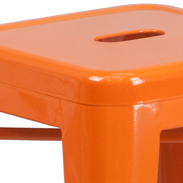 Kai Commercial Grade 24" High Backless Orange Metal Indoor-Outdoor Counter Height Stool with Square Seat