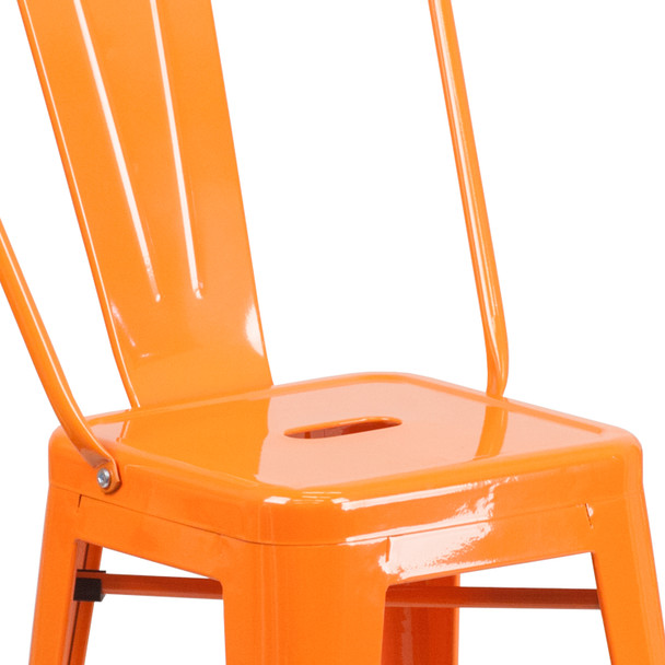 Kai Commercial Grade 24" High Orange Metal Indoor-Outdoor Counter Height Stool with Removable Back