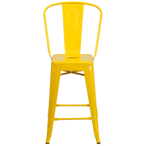 Kai Commercial Grade 24" High Yellow Metal Indoor-Outdoor Counter Height Stool with Removable Back