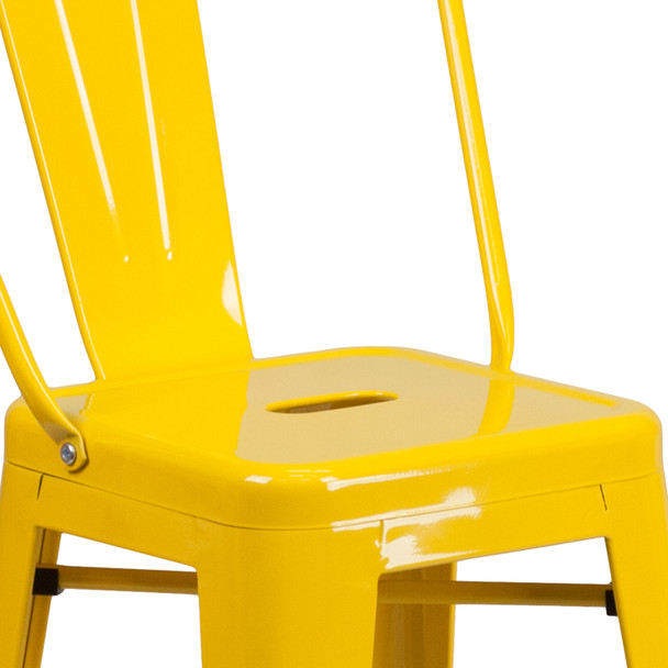 Kai Commercial Grade 24" High Yellow Metal Indoor-Outdoor Counter Height Stool with Removable Back