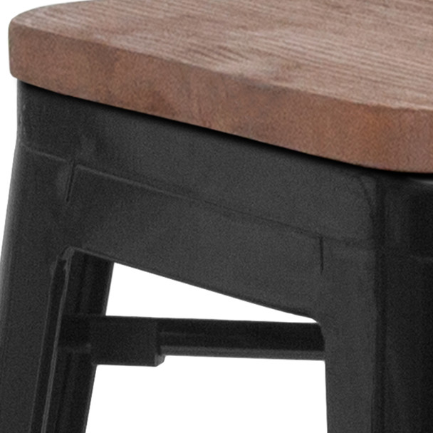 Lily 24" High Backless Black Metal Counter Height Stool with Square Wood Seat