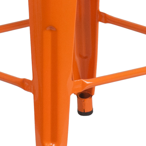 Lily 24" High Backless Orange Metal Counter Height Stool with Square Wood Seat