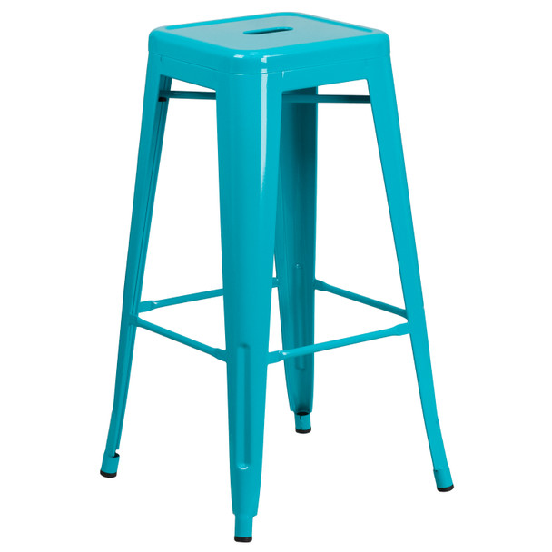 Kai Commercial Grade 30" High Backless Crystal Teal-Blue Indoor-Outdoor Barstool