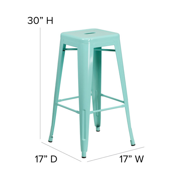 Kai Commercial Grade 30" High Backless Mint Green Indoor-Outdoor Barstool