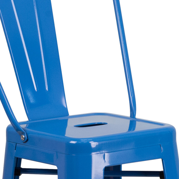 Kai Commercial Grade 30" High Blue Metal Indoor-Outdoor Barstool with Removable Back