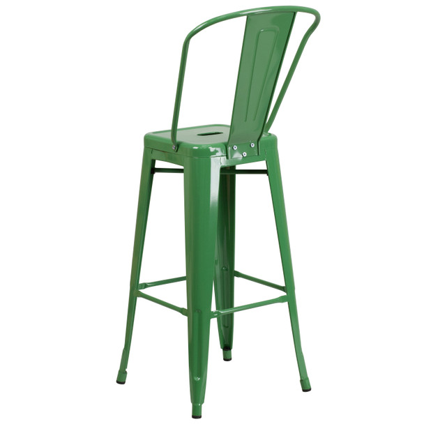 Kai Commercial Grade 30" High Green Metal Indoor-Outdoor Barstool with Removable Back