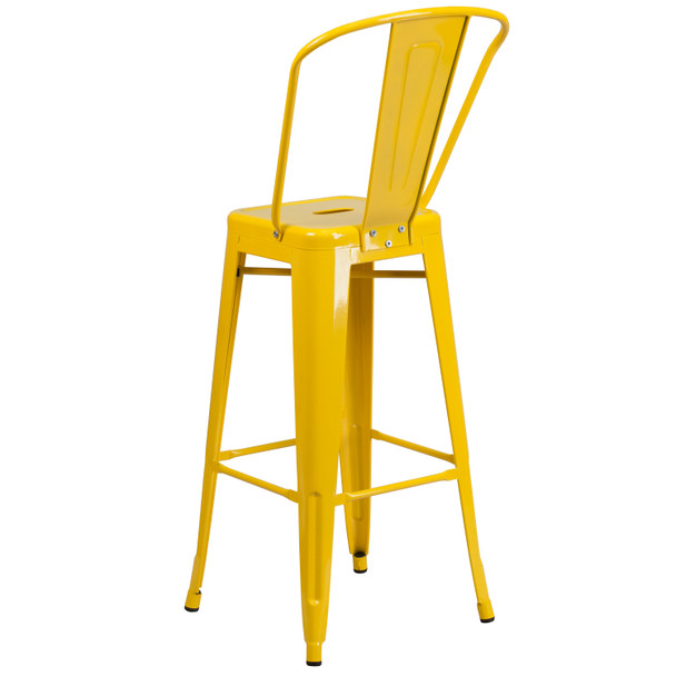 Kai Commercial Grade 30" High Yellow Metal Indoor-Outdoor Barstool with Removable Back