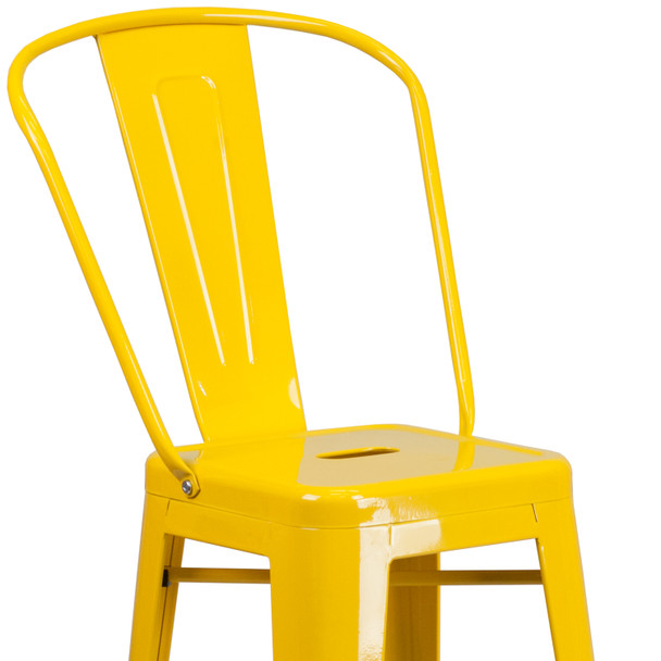 Kai Commercial Grade 30" High Yellow Metal Indoor-Outdoor Barstool with Removable Back