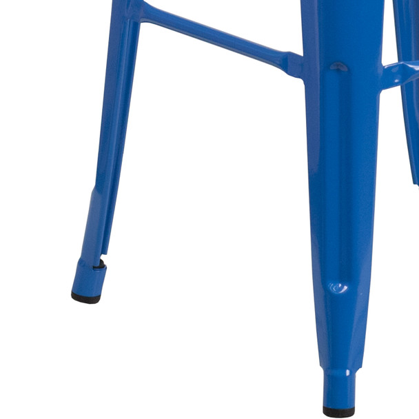 Lily 30" High Backless Blue Metal Barstool with Square Wood Seat