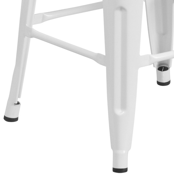 Lily 30" High Backless White Metal Barstool with Square Wood Seat