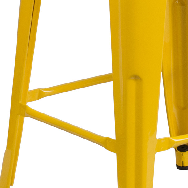 Lily 30" High Backless Yellow Metal Barstool with Square Wood Seat