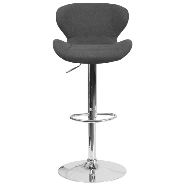 Francis Contemporary Charcoal Fabric Adjustable Height Barstool with Curved Back and Chrome Base