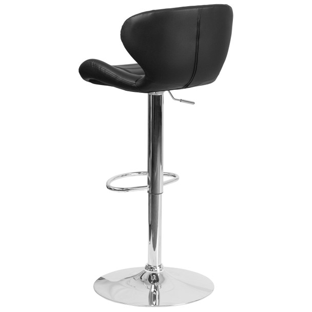 Francis Contemporary Black Vinyl Adjustable Height Barstool with Curved Back and Chrome Base