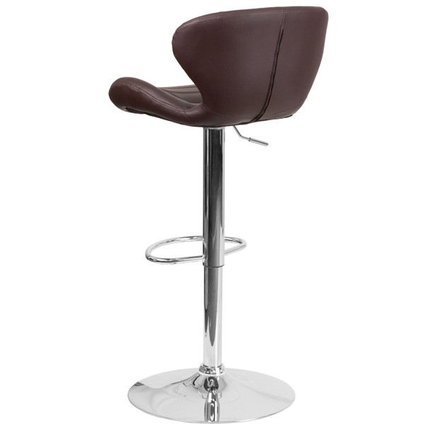 Francis Contemporary Brown Vinyl Adjustable Height Barstool with Curved Back and Chrome Base