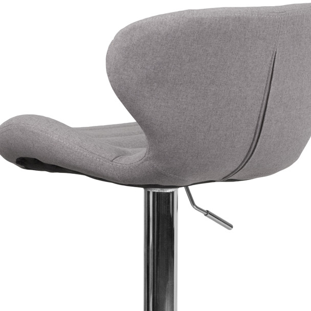 Francis Contemporary Gray Fabric Adjustable Height Barstool with Curved Back and Chrome Base