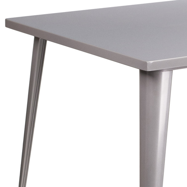 Parker Commercial Grade 35.5" Square Silver Metal Indoor-Outdoor Table