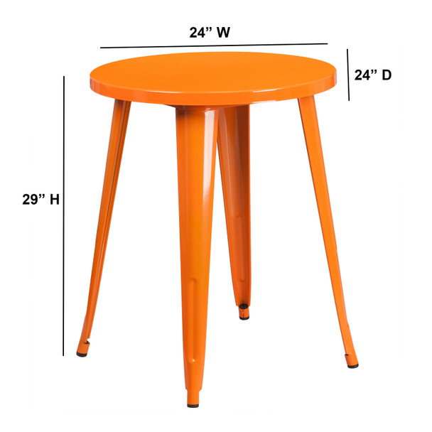 Webb Commercial Grade 24" Round Orange Metal Indoor-Outdoor Table