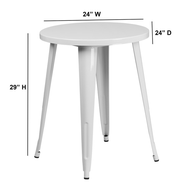 Webb Commercial Grade 24" Round White Metal Indoor-Outdoor Table