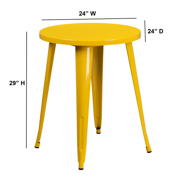 Webb Commercial Grade 24" Round Yellow Metal Indoor-Outdoor Table