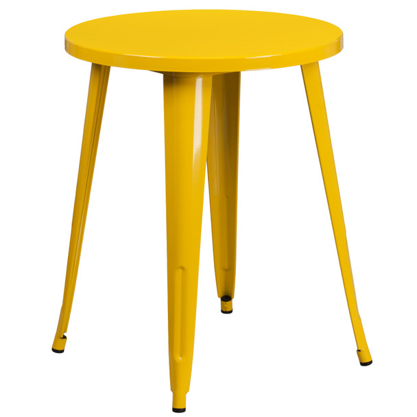 Napoleon Commercial Grade 24" Round Yellow Metal Indoor-Outdoor Table Set with 2 Arm Chairs