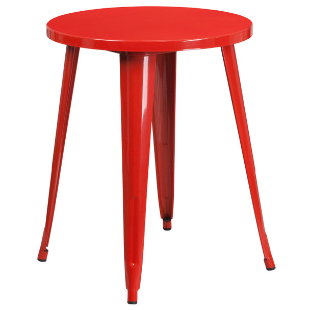 Napoleon Commercial Grade 24" Round Red Metal Indoor-Outdoor Table Set with 2 Cafe Chairs