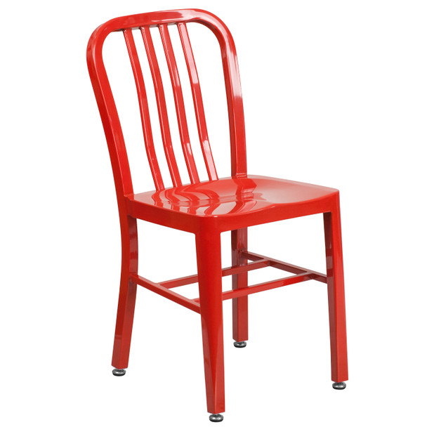 Napoleon Commercial Grade 24" Round Red Metal Indoor-Outdoor Table Set with 2 Vertical Slat Back Chairs