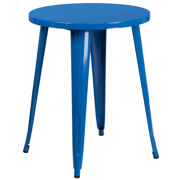 Thomas Commercial Grade 24" Round Blue Metal Indoor-Outdoor Table Set with 4 Vertical Slat Back Chairs