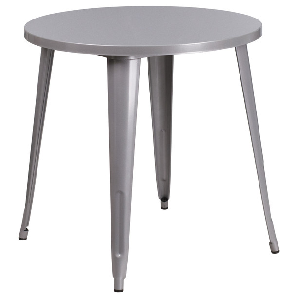 Jeffrey Commercial Grade 30" Round Silver Metal Indoor-Outdoor Table