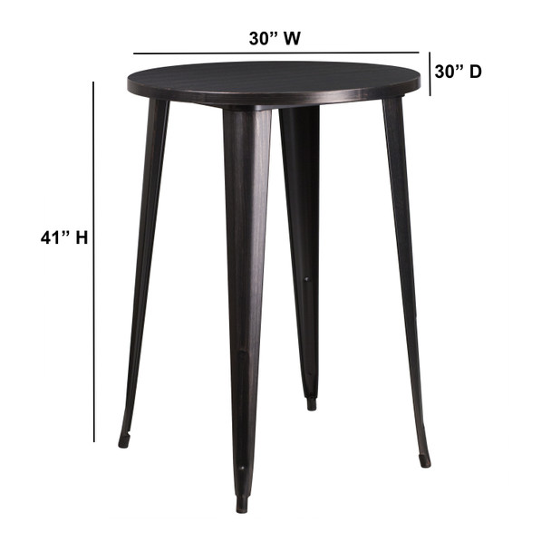 Philip Commercial Grade 30" Round Black-Antique Gold Metal Indoor-Outdoor Bar Height Table