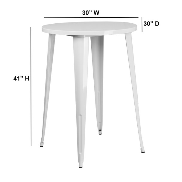 Philip Commercial Grade 30" Round White Metal Indoor-Outdoor Bar Height Table