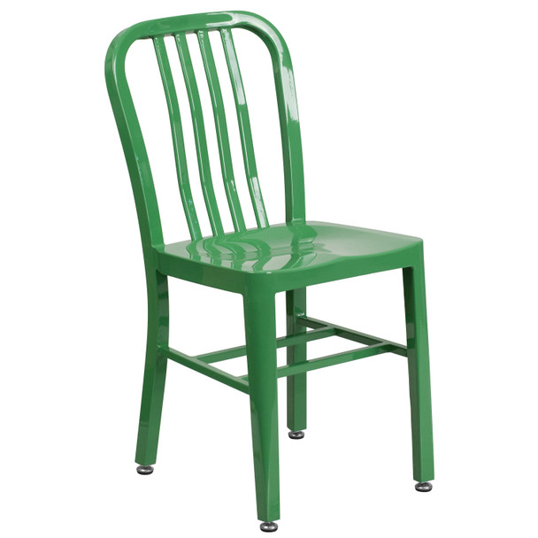 Craig Commercial Grade 30" Round Green Metal Indoor-Outdoor Table Set with 2 Vertical Slat Back Chairs