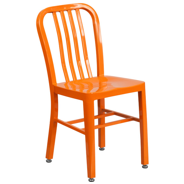 Craig Commercial Grade 30" Round Orange Metal Indoor-Outdoor Table Set with 2 Vertical Slat Back Chairs