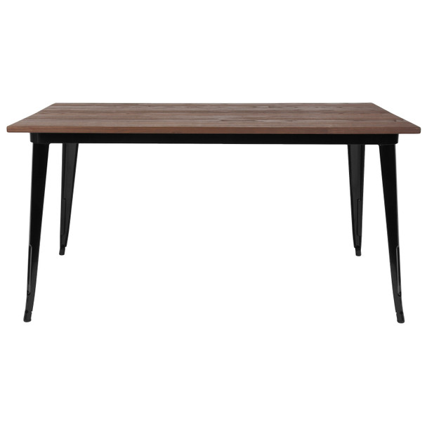 Kenneth 30.25" x 60" Rectangular Black Metal Indoor Table with Walnut Rustic Wood Top