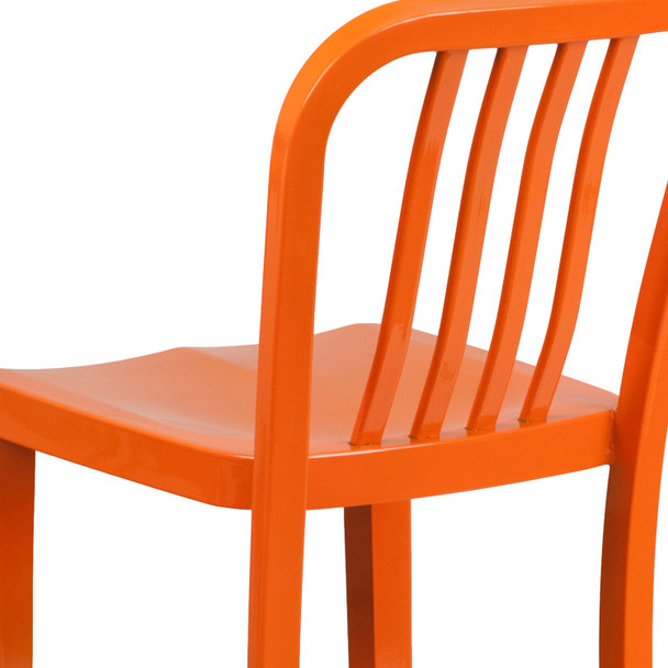 Gael Commercial Grade 30" High Orange Metal Indoor-Outdoor Barstool with Vertical Slat Back