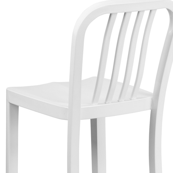 Gael Commercial Grade 30" High White Metal Indoor-Outdoor Barstool with Vertical Slat Back