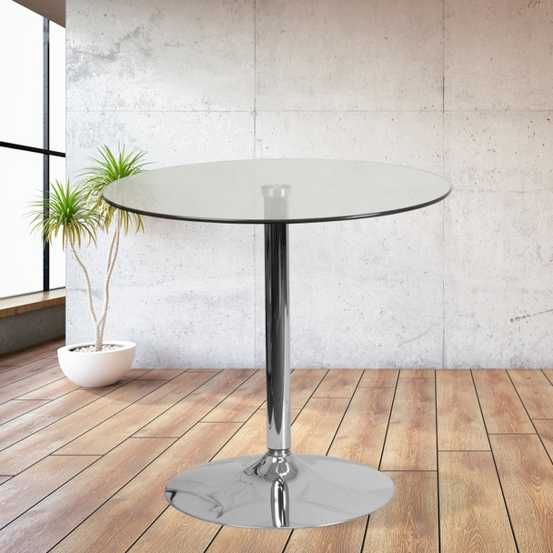 Hills 31.5'' Round Glass Table with 29''H Chrome Base