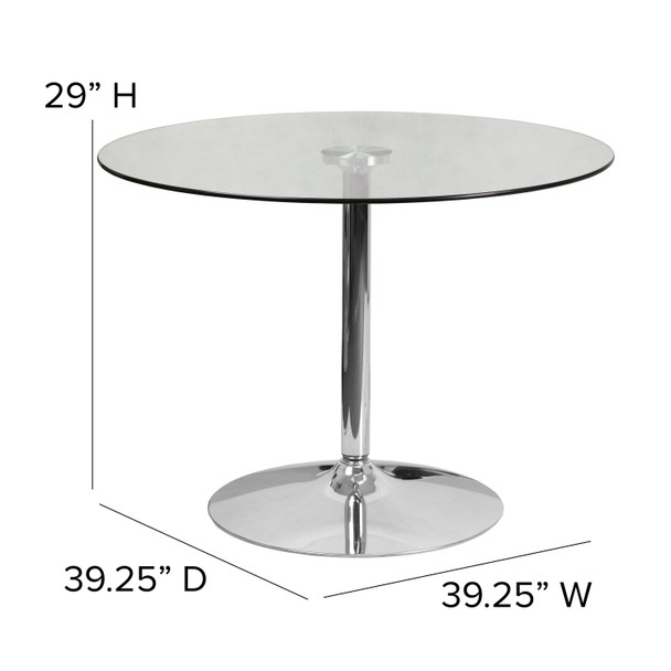 Hills 39.25'' Round Glass Table with 29''H Chrome Base