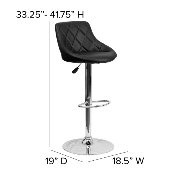 Dale Contemporary Black Vinyl Bucket Seat Adjustable Height Barstool with Diamond Pattern Back and Chrome Base