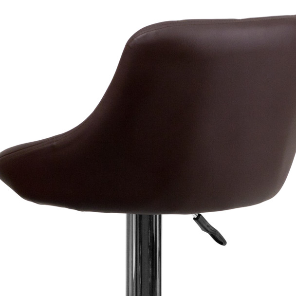 Dale Contemporary Brown Vinyl Bucket Seat Adjustable Height Barstool with Diamond Pattern Back and Chrome Base