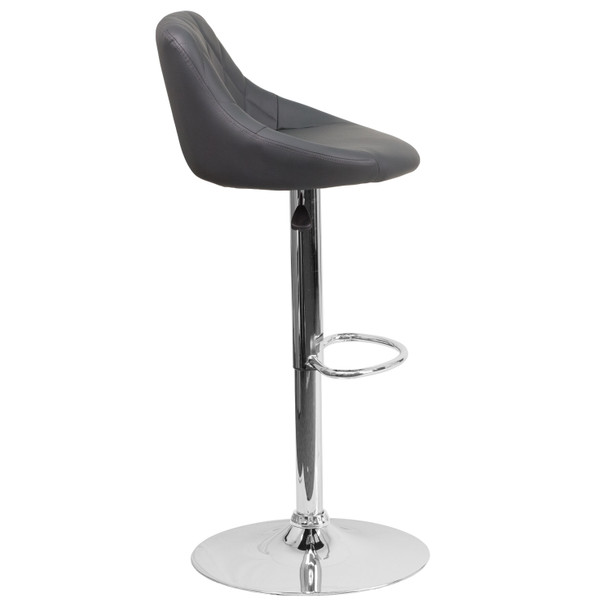 Dale Contemporary Gray Vinyl Bucket Seat Adjustable Height Barstool with Chrome Base