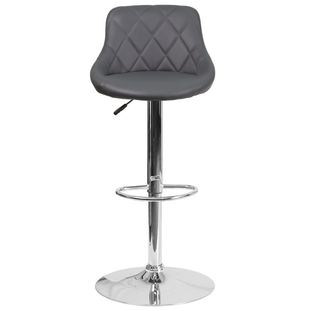 Dale Contemporary Gray Vinyl Bucket Seat Adjustable Height Barstool with Chrome Base