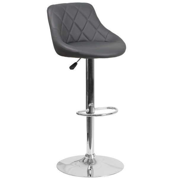 Dale Contemporary Gray Vinyl Bucket Seat Adjustable Height Barstool with Chrome Base
