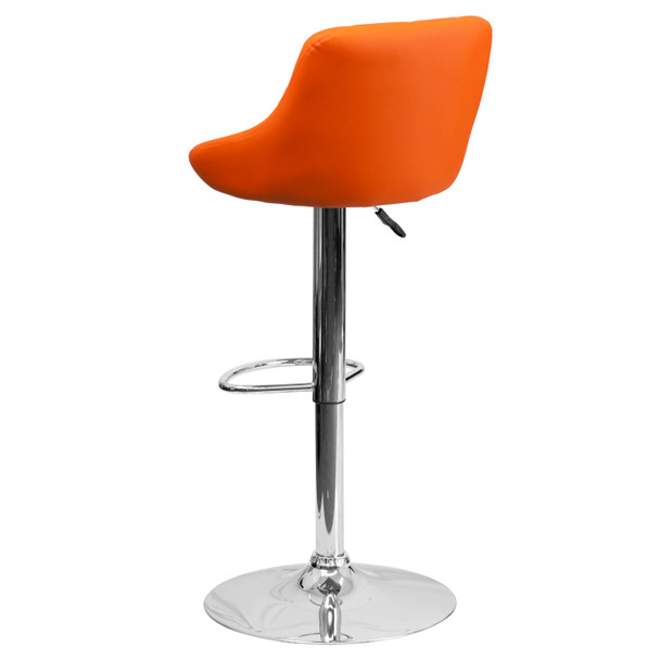 Dale Contemporary Orange Vinyl Bucket Seat Adjustable Height Barstool with Diamond Pattern Back and Chrome Base